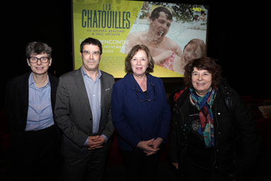Corinne Bouchoux, ancienne sénatrice, Yves Denéchère, directeur du programme régional EnJeu[x], Enfance & Jeunesse, Catherine Deroche, sénatrice de Maine-et-Loire, Présidente de la mission sénatoriale sur les abus sexuels et Marie Laurendeau-Petit,  présidente de l'antenne locale 