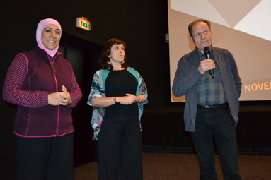 Samah Jabr, psychiatre, psychothérapeute, Alexandra Dols, réalisatrice et Jean-Paul Roche, vice-président de l'association AFPS.DR